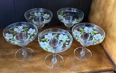 Vintage Hand Painted Floral Coupe Glasses Set of 6 Champagne Dessert Sherbet