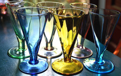 Vintage Set 6 Wine/Cordial/Liqueur Glasses HAND BLOWN OPTIC Multi Color MCM 4″