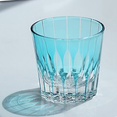 9oz Edo Kiriko Whisky Glass Tumbler Japanese Style Hand Cut Star Base Sky Blue