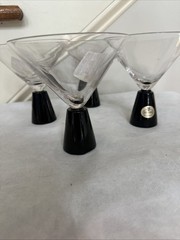 Set of 2 Vintage MCM Block Pedestal Base Martini Cocktail Glasses Imperial Glass
