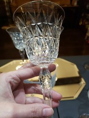 Water Goblets & Wine Glass , cut Crystal SIGNED Saint St Louis cross-cut diamond