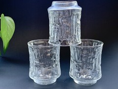 Libbey Artica Crystal Rocks Glasses 1970s Clear Geometric Textured *Set of 3*
