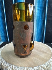 VTG MCM Felipe Derflingher Caged Art Glass Brutalist Highball Tumbler Amber-Rare