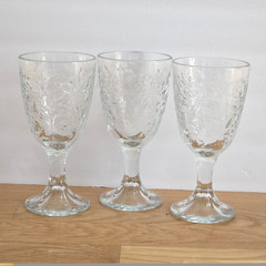 Vintage Princess House Fantasia Pressed Clear Glass Wine Goblets Set of 3 6 3/8″
