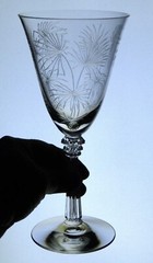 Set of 2 Fostoria Lido crystal water goblet scepter stem palm leaves etched