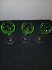 Bohemian Style Emerald Green Cut To Clear Crystal Hock Wine Glasses, Set Of 3