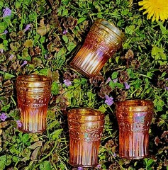Cristolerias Piccardo carnival glass fruit band mini tumbler shot glass set of 4