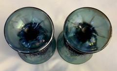 Vintage Set Of 2 Indiana Blue Carnival Glass Harvest Grape 8oz Goblets 5-1/4”