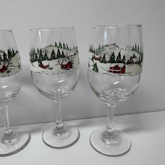 Set Of 4 Vintage Winter Village 12 OZ Water Goblets By Libbey Glass Christmas