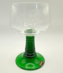 Green Etched Grape Design Beehive Stem Roemer Wine Glasse Germany Bockling
