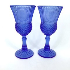 Vintage Avon Fostoria Blue Glass Goblet Set of 2 Martha & George Washington 1976