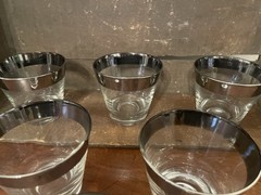 Vtg Lowball Barware Glasses Silver Platinum Rim Dorthy Thorpe Style MCM Set of 6