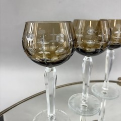 Set/3 Cut To Clear Smoke Bohemian Crystal Hock Wine Glasses 7.25” Mint Amber