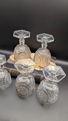 US Glass Comet Pattern Stemmed Goblets Gold Rim Buzz Star Whirligig Set of 5