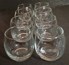 Set Of 8 VERY RARE SIZE 2.5″ TALL & 2″ DIA Vintage Roly Poly Juice Clear Glasses