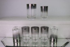 MCM Silver Lustre Fade 3.5″ Juice Glass Tumblers Set of 7 Round Heavy Base Ombre