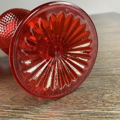 Vintage Ivima Ruby Red 6.5″ Stem Glass Diamond Point Water Wine Goblet