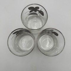 5 Libbey Platinum Leaves Double Old Fashioned Glass 4″ Silver Trim VTG