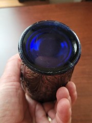Pretty Blue Fenton Carnival Glass Bouquet Pattern Tumbler