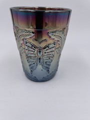 Antique Fenton Butterfly And Fern Carnival Glass Tumbler Cobalt