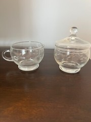 Mikasa or Anchor Hocking Etched Sugar Bowl with Lid and Creamer – Pre-Owned