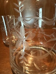 Vintage Etched Glass Tumble Up Bedside Carafe With Matching Glass GORGEOUS