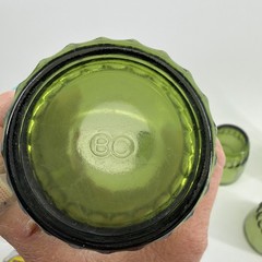 5 Bartlett Collins Glass Barrel Tumblers Ribbed Base Rock Glasses Avocado Green