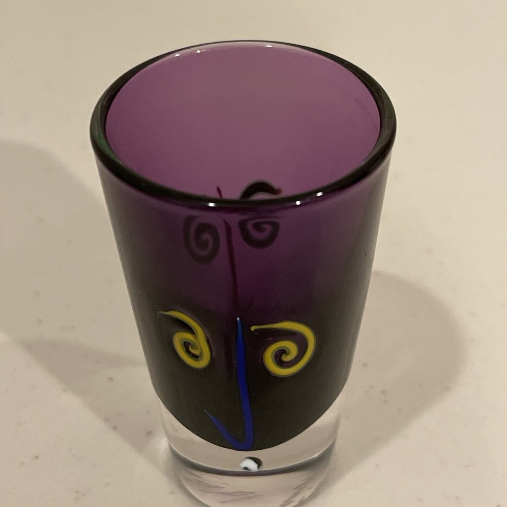 Fineline Studios Art Glass Kerry Feldman 1993 Signed Shot Glass Purple Picasso