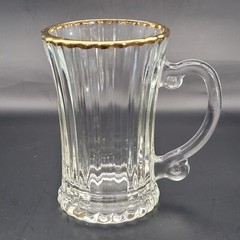 Vintage KSA Ribbed Tempered Demitasse Glasses With Gold Trim Made By SAGC- Dubai