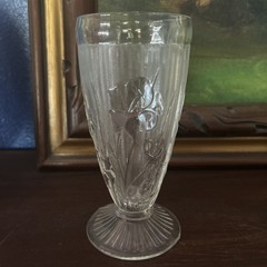 Jeanette Glass Iris and Herringbone 6.5″ Inch Footed Water Ice Tea Tumbler