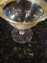 ANTIQUE FLORAL LACE GOLD RIMMED WAVY FOOTED SHERBET/DESSERT/CORDIAL GLASS~VEUC