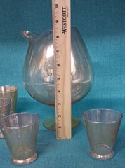 Rare MCM Dorothy Thorpe Gold Fleck Footed Roly Poly Drink Pitcher w/ 6 Glasses