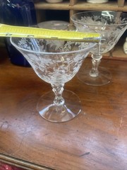 Tiffin Optic Rose Etched Crystal Champagne Sherbet Cerice Glass Goblet Stems 4