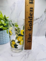Vintage Lemon Highball Glass Yellow Green Fruit Floral Iced Tea Tumbler 6”