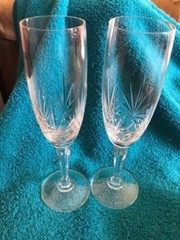 2 Crystal Champagne Flutes/Glasses possibly by Block Pattern # BLC4 FREE SHIP