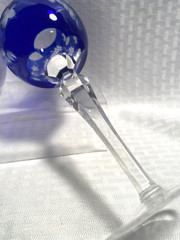 AJKA GRAPES WINE GLASS CASED COBALT BLUE CUT TO CLEAR CRYSTAL BOHEMIAN HUNGARY