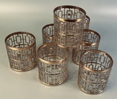 Imperial Glass Shoji Trellis 22K Gold 12oz. Double Old Fashion Glasses Set of 7