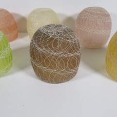 6 VINTAGE SPAGHETTI STRING ROLY POLY ASSORTED COLOR CRAFT RUBBERIZED GLASSES #L2