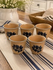 Vintage Pfaltzgraff Folk Art USA Stoneware Set 5 Blue Floral Custard Juice Cups