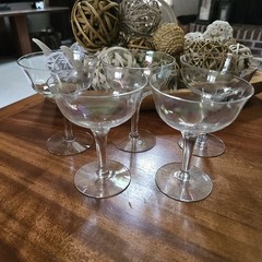 Set of 5- Ribbed Iridescent Water/Wine Glasses- Smooth Stem They Glow