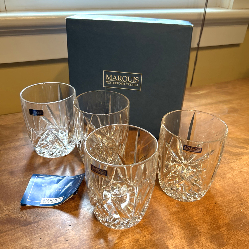 Set 4 Waterford Marquis Brookside Oversized Crystal Double Old Fashioned Glasses