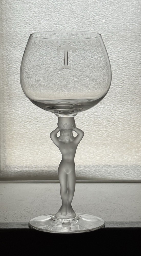 Bayel Crystal Wine Glass Female Nude Frosted Stem Bacchante Venus Monogram “T”