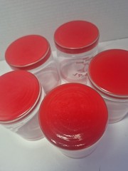 Vintage Clear Glass Tumblers With Red Striped Design/Solid Red Base. Pi Beta Phi