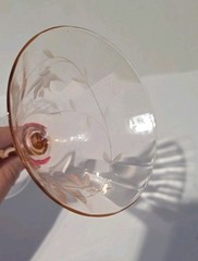 Pink Depression Etched Floral Champagne Wine Cocktail Glasses Set Of 2 Delicate