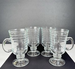 VTG Irish Coffee Mugs Ribbed Glass Pedestal Set Of 4 5.75 In Made In Portugal