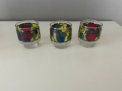 Vintage Libbey Stained Glass Juice Lowball Glasses Fruit Pattern set of 3