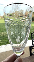 Set of 3 Vintage 8.5″ Water Goblets – Platinum Rim Floral Wheel Cut Optic Glass
