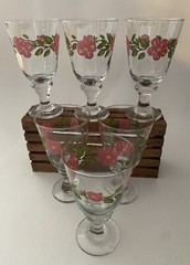 6 Franciscan Dessert Rose Flower Wine Water Stemmed Glasses