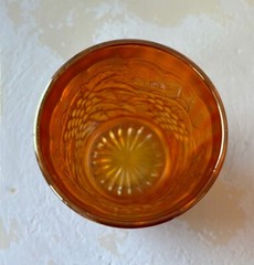 Imperial-Ohio Glass Vtg Iridescent Carnival Orange 10oz Tumbler Grapevine *read