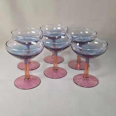 Estelle Colored Glass Set 6 Champagne Coupe Glasses Amethyst Cranberry